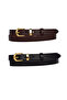 100% Genuine Leather Set of 2 Gold Color Suit Buckle 2cm Women's Belt Dark Brown, Black_ Nor.Düz_Gold - 2