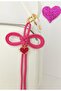 Fuchsia Bow Paracord Rope Cute Bag Ornament, Ribbon Keychain, Handmade Heart Bag Charm, Beach - 5