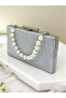 Dot Patterned Silver Gray Lame Color Women's Evening Dress Bag - 3