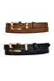 100% Genuine Leather Set of 2 Gold Color Set Buckle 2cm Women's Belt Brown, Black_ Big_Gold - 2