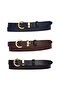 100% Genuine Leather Set of 3 Gold Color Suit Buckle 2cm Women's Belt Black, Dark Coffee, Laci_Kilt_Gold - 2