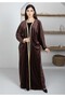 Brown Velvet Abaya with Golden Lace Borders & Matching Headscarf – Perfect for Winter - 2