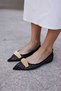 Rui̇z Women's Black Tul Detail Golden Buckle Ballet - 6
