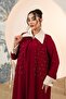Pearl Embroidered Abaya Dress Double Set Red - 2