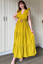 Mustard Sleeve Ruffle Slit Long Dress - 3