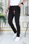 Men's Black Slim Fit Flexible Lycra Dobby Linen Lace-Up Belted Stylish Trousers with Elastic Waist