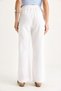 Women's White Elastic Waist, Detailed Cuffs, Palazzo Style Cotton Gabardine Summer Trousers 60283323 - 6