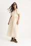 Women's Beige Double Breasted Closed Balloon Sleeve Long Muslin Dress 3034 60283364 - 6