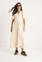 Women's Beige Double Breasted Closed Balloon Sleeve Long Muslin Dress 3034 60283364 - 4