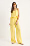 Women's Lemon Yellow Strap Woven Modal Blouse Trousers Bottom-Top Set 9298 60281024 - 5