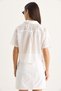 Women's White Self-Striped Double Pocket Detailed Viscose Crop Shirt 2110 60283409 - 6