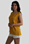 Mustard Embroidery Detailed Thick Strap Linen Blouse - 2