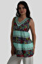 Turquoise Thick Strap Embroidery Detailed Half Button Bohemian Blouse - 5
