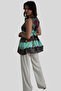 Turquoise Thick Strap Embroidery Detailed Half Button Bohemian Blouse - 3