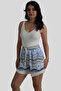 White Wave Patterned Linen Shorts