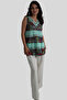Turquoise Thick Strap Embroidery Detailed Half Button Bohemian Blouse