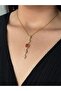 Steel Gold Pink Stone Y Necklace
