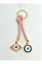 Eye Shaped Pink Stone Eye Metal Keychain, Metal Evil Eye Beaded Keychain with String - 2