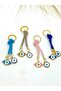Eye Shaped Pink Stone Eye Metal Keychain, Metal Evil Eye Beaded Keychain with String - 7