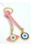 Eye Shaped Pink Stone Eye Metal Keychain, Metal Evil Eye Beaded Keychain with String