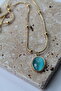 Steel Blue Stone Detailed Gold Color Necklace