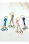 Eye Shaped Pink Stone Eye Metal Keychain, Metal Evil Eye Beaded Keychain with String - 3