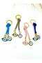 Eye Shaped Pink Stone Eye Metal Keychain, Metal Evil Eye Beaded Keychain with String - 8