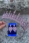 Abrienda Pink Bridal Henna Crown Special Occasion Accessory Women's Crown and Thin Shuttle Earring Set - 3