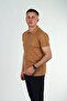 Half Zip Polo Neck T-Shirt Tan - 6