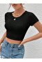 Black Waist Tie Short Sleeve Crop Blouse - 5
