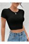Black Waist Tie Short Sleeve Crop Blouse - 2