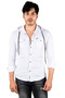 White Hooded Lycra Denim Shirt – Slim Fit Snap Closure Men's Shirt 2300396 - 4