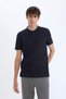 Slim Fit Slim Fit Stand Collar Textured Short Sleeve Waffle Polo T-Shirt Z4262Az25Sm - 3