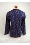 Women's Navy Blue Fuchsia U Neck Long Sleeve Patterned Slit Woven Viscose Mother Combed Cotton T-Shirt - 3