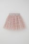 Girl's Tutu Skirt with Flower Embroidery, Elastic Waist, Glitter, Age 5-10, Powder