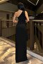 One-Shoulder Detail Sandy Fabric Dress 583181 Black - 4