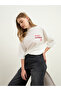 Women Cream Slogan Embroidered Dropped Shoulder Oversized T-Shirt - 6