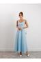 Women's Blue Linen Dress with Straps and Pockets