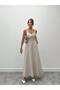 Women's Stone Linen Dress with Straps and Pockets