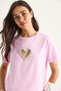 Women's Candy Pink Stone Heart Windowed Cotton T-Shirt 60602073 - 4