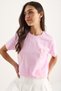 Women's Candy Pink Crew Neck Short Sleeve T-Shirt with Floral Accessories 60602060 - 2