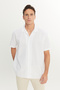 Men's Ecru Cotton Linen Oversize Fit Loose Cut Hawaiian Collar Shirt