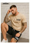 Star Printed Cotton Fabric Men's Beige T-Shirt-Black Shorts Set