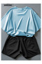 Star Printed Cotton Fabric Men's Light Blue T-Shirt-Black Shorts Set - 3