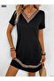 Women's Etbik Pattern Short Sleeve V Neck Viscose Dress - 2