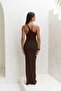 Endah Ring Detailed Asymmetrical Brown Long Knitwear Dress - 4