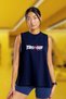 Navy Blue Printed Sports Tank Top Crew Neck Cotton Sleeveless Tank Top Stronger Women