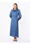 Satin Fabric Balloon Sleeve Plus Size Dress - Indigo- Alia