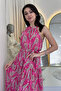 Women's Ethnic Patterned Halter Neck Summer Dress Fuchsia, Blue - 2