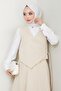 Cross Single Pocket Ecru Vest Suit - 2